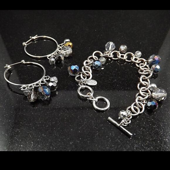 Vintage Cookie Lee Czech Beads Bracelet & Hoop Earrings Set, 1990s - Picture 5 of 8